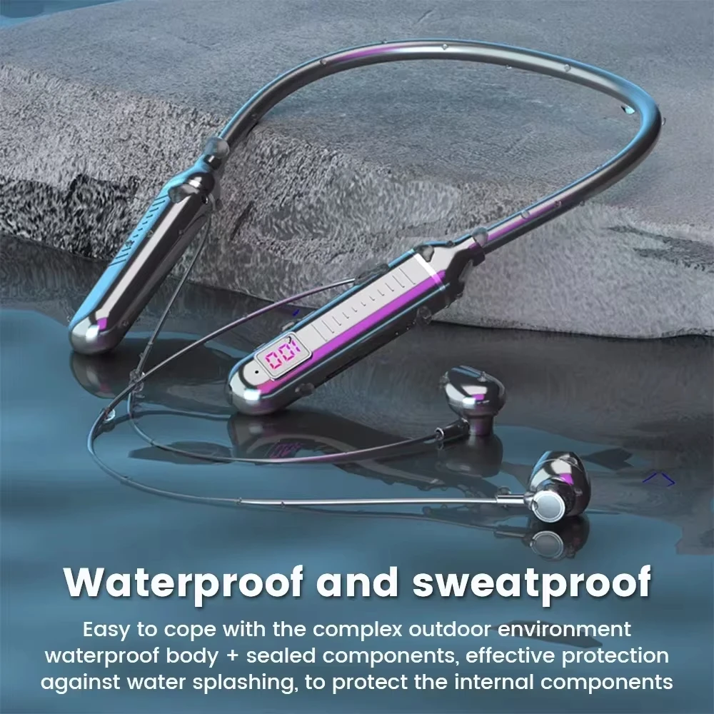 Bluetooth 5.2-oortelefoon Nekband-hoofdtelefoon TWS Draadloze headsets HiFi Stereo LED Digitaal display Dual Mode Waterdichte oordopjes