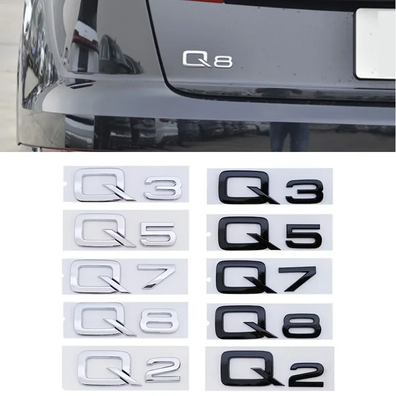 3D ABS Adhesive Chrome Black Car Trunk Number Letters Sticker For Audi Q2 Q3 Q5 Q7 Q8 Logo Emblem Nameplate Badge Accessories
