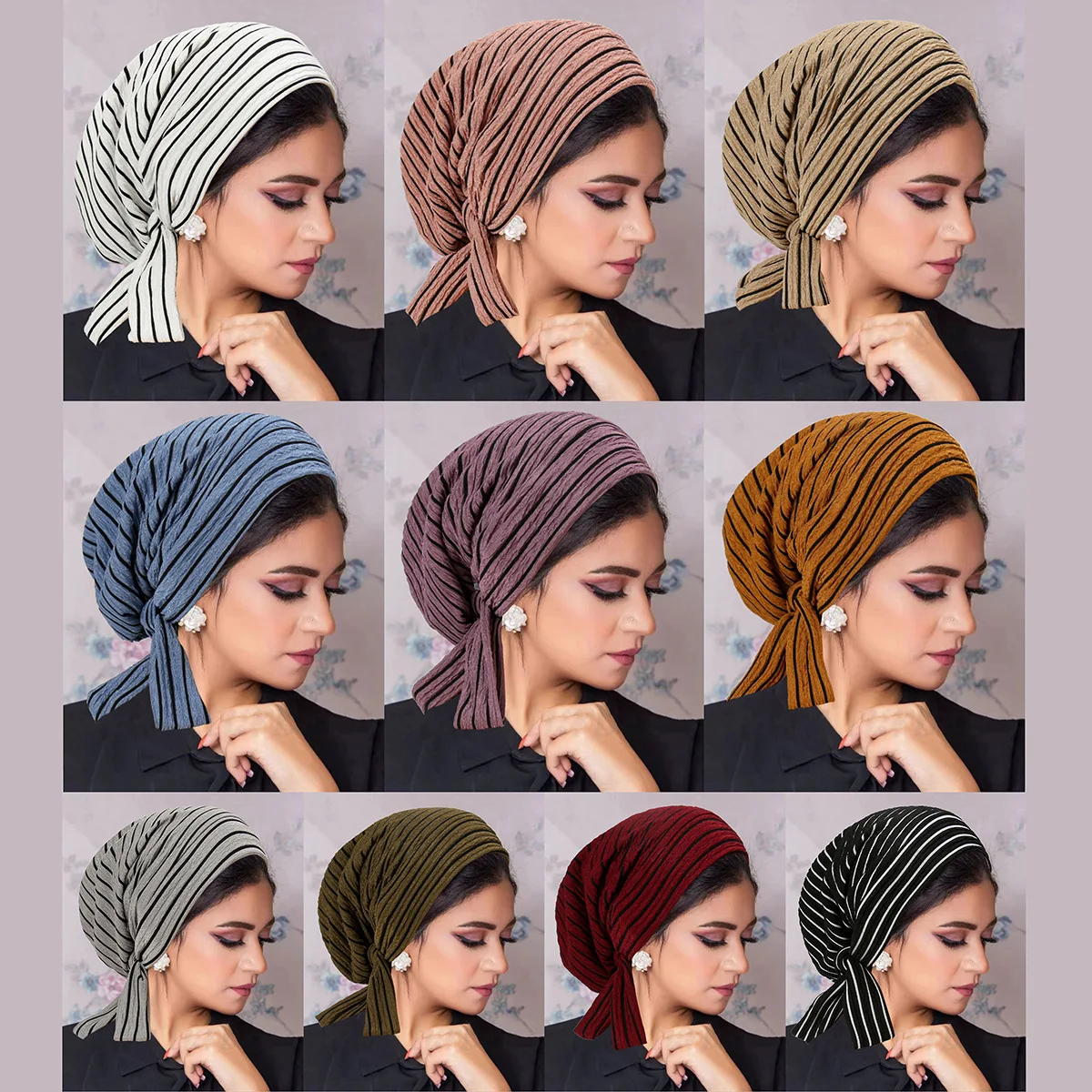 2024 Nowy modny turban w paski Czapka damska Muzułmański hidżab Islamska czapka Chemo Szalik na głowę Damski szalik na głowę Hidżab