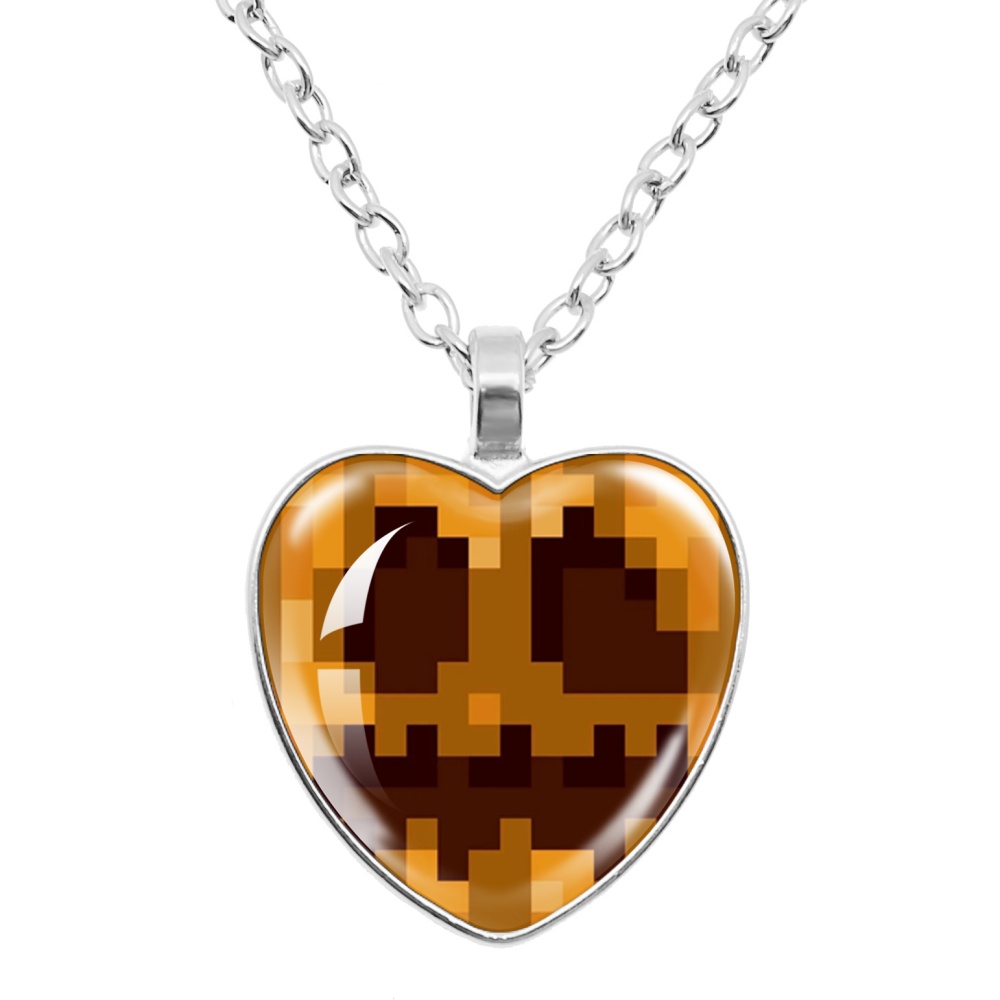 재미 있은 픽셀 블록 테마 만화 패턴 내 세계 유리 하트 모양 25mm 펜던트 목걸이 매력 보석 액세서리 선물