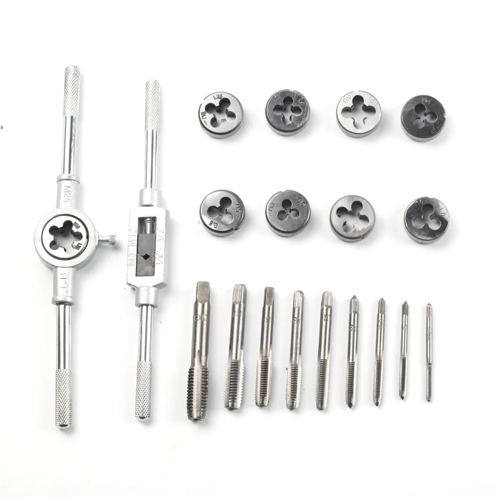 Multifunction Tap and Die Set 8/12/20Pcs M3-M12Metric Screw Thread Plugs Hand Screw Taps Straight Taper Tapping and Thread Tools