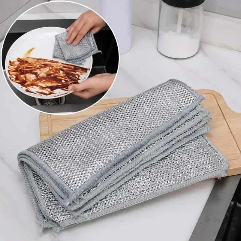 5/20pcs Wire Cleaning Cloth Double-sided Thickened Metal Silver Wire Rags Kitchen Dish Pot Washdishing Cloths Towel Clean Tools