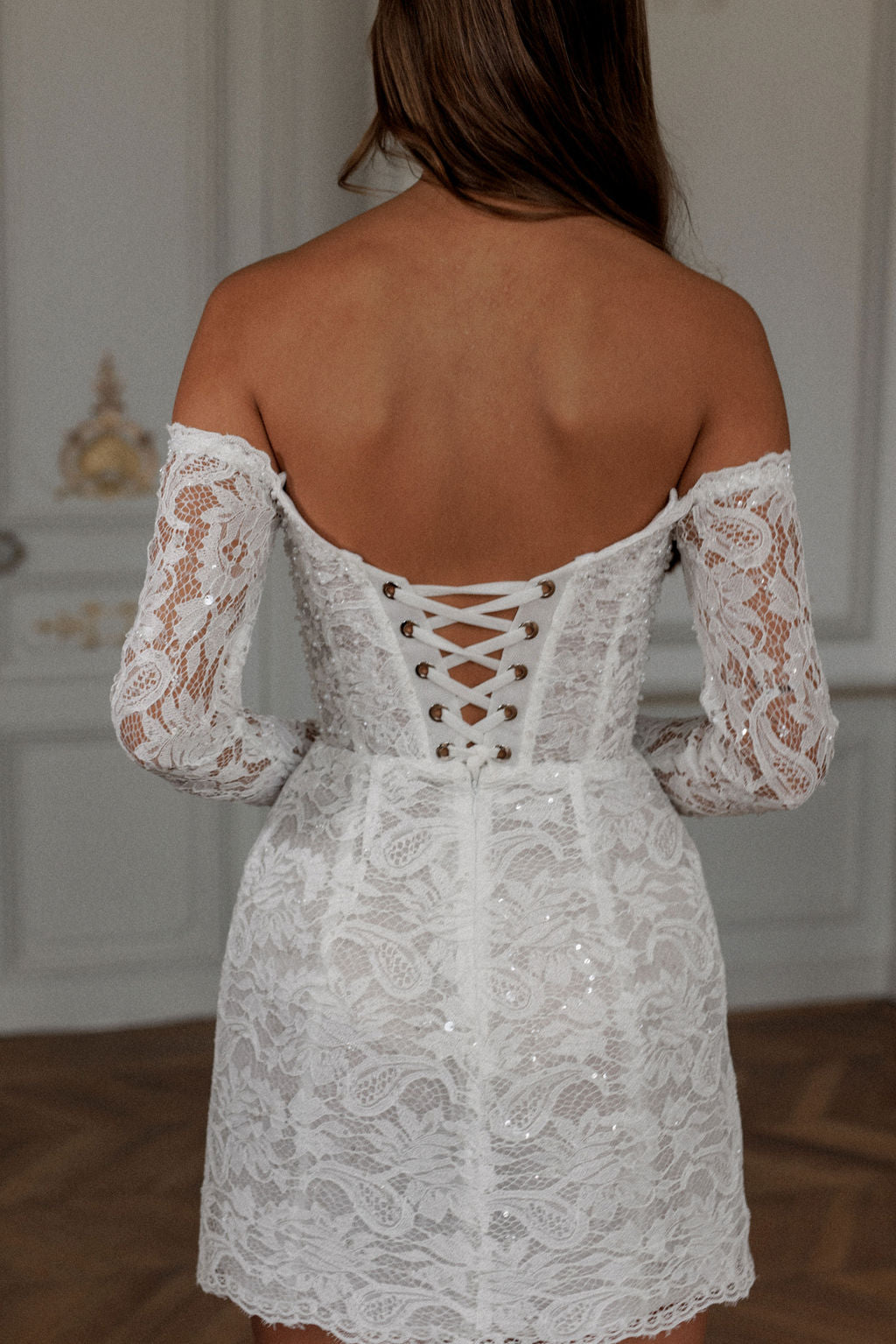 Cathy – Mini robe de bal blanche, col en forme de cœur, avec des Appliques en dentelle, manches élégantes, épaules dénudées, été moda