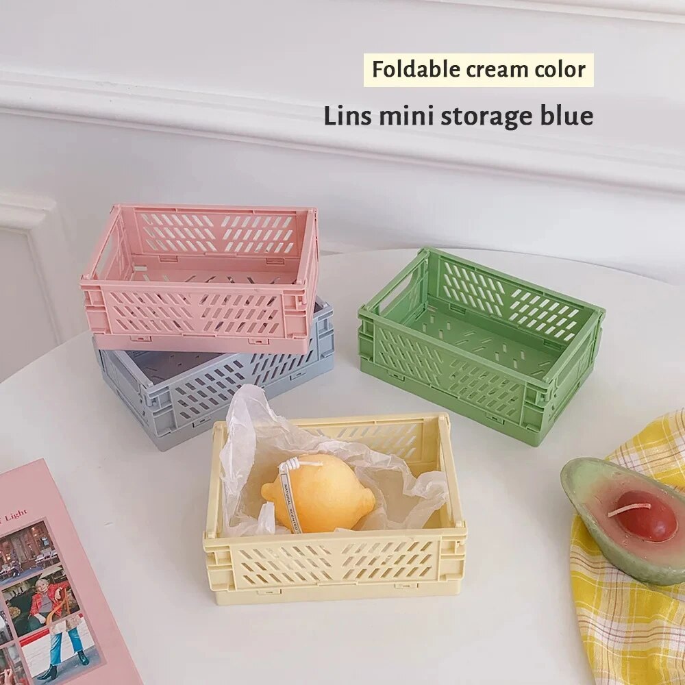 6 สีจัดระเบียบตะกร้าเก็บกรณีพับนักเรียนเดสก์ท็อปตะกร้าเทปเครื่องเขียนพลาสติกพับกล่องเก็บของ