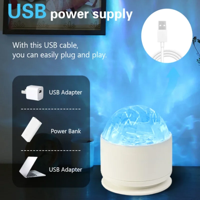 LED Projector Night Light Aurora Starry Sky Water Ripple Projector USB Rotated Nightlight Bedroom Living Room Decor Holiday Gift