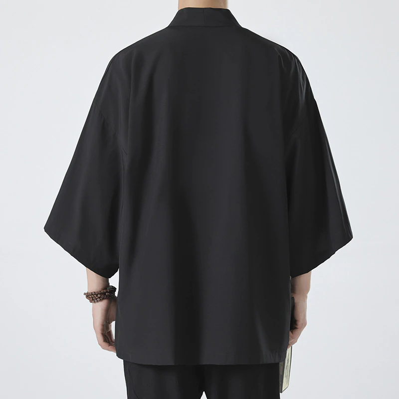 Herren-Kimono-Hemd, traditioneller japanischer Stil, Kleidung, männlich, vorne offen, Strickjacke, 3/4-Ärmel, Yukata-Mantel, Haori, lässige Strandhemden