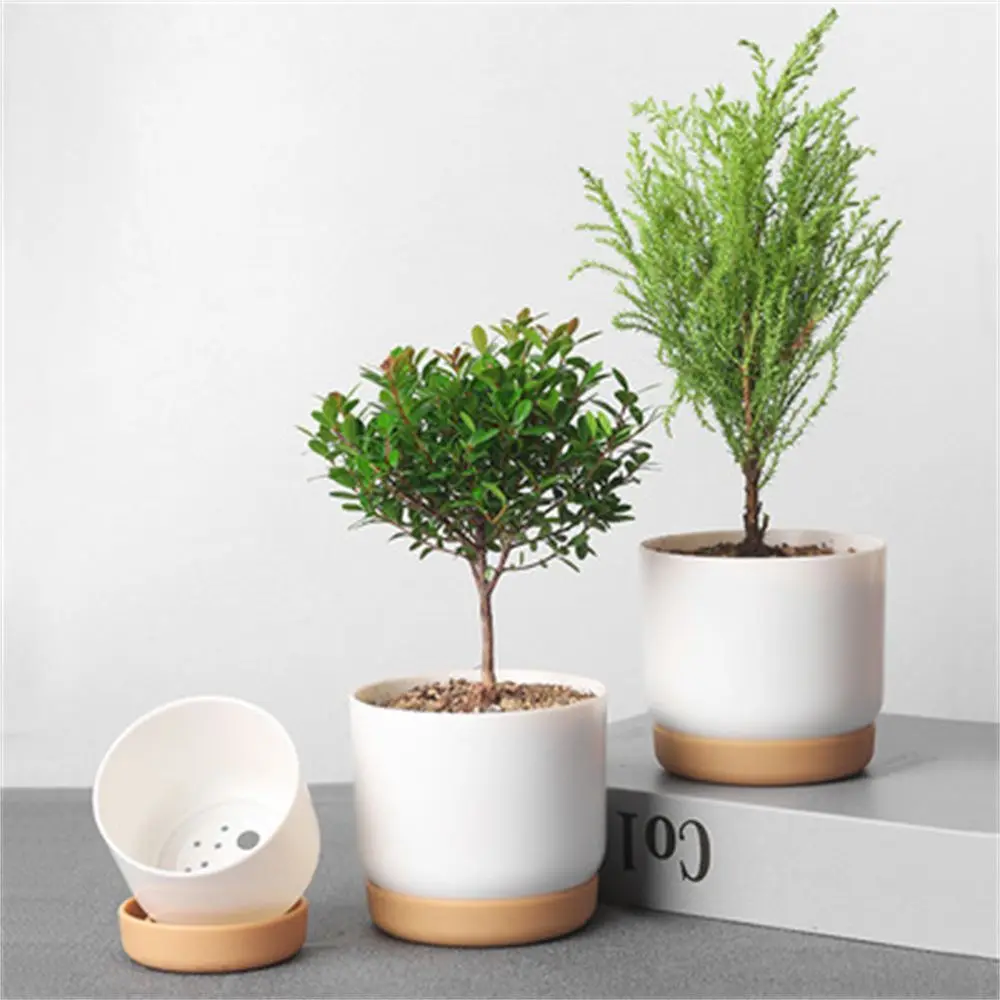 Vaso da fiori autoirrigante stoccaggio automatico dell'assorbimento d'acqua vaso per fioriera succulenta rotondo a doppio strato vaso da fiori per piante verdi piccole