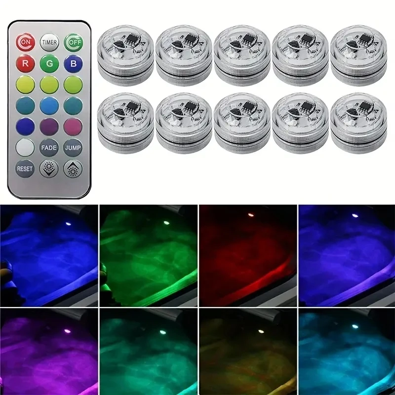 Adesivo sem fio led interior do carro luz ambiente controle remoto decoração auto telhado pé atmosfera lâmpada luz da cauda da bicicleta