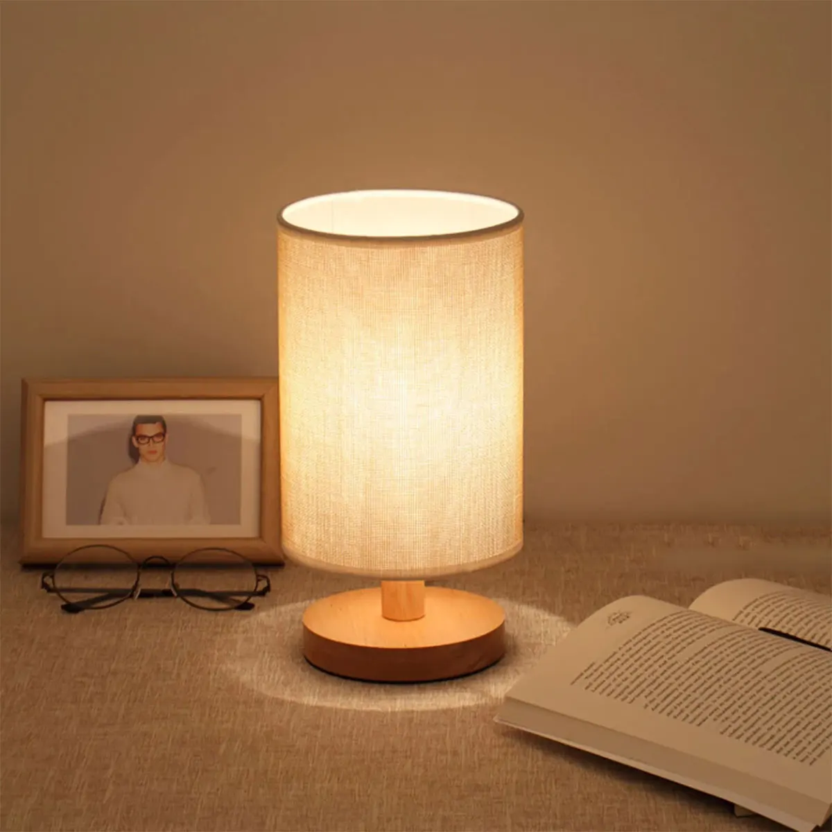 Usb lâmpada de cabeceira luzes da noite lâmpada de mesa para o quarto lâmpada de mesa de madeira luz da noite com cilindro sombra da lâmpada decoração da sua casa