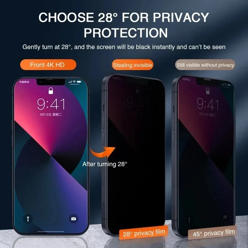 1-4 Uds Protector de pantalla de privacidad para iPhone 14 13 11 12 Pro Max Mini 8 Plus vidrio Protector antiespía para iPhone 15 16 XR XS MAX