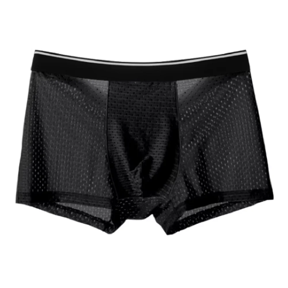 ผู้ชายผ้าไหมน้ําแข็งBreathable Soft Boxerกางเกงขาสั้นและกางเกงชุดชั้นในตาข่ายเซ็กซี่โปร่งใสนักมวยถุงน่องกางเกงกางเกง