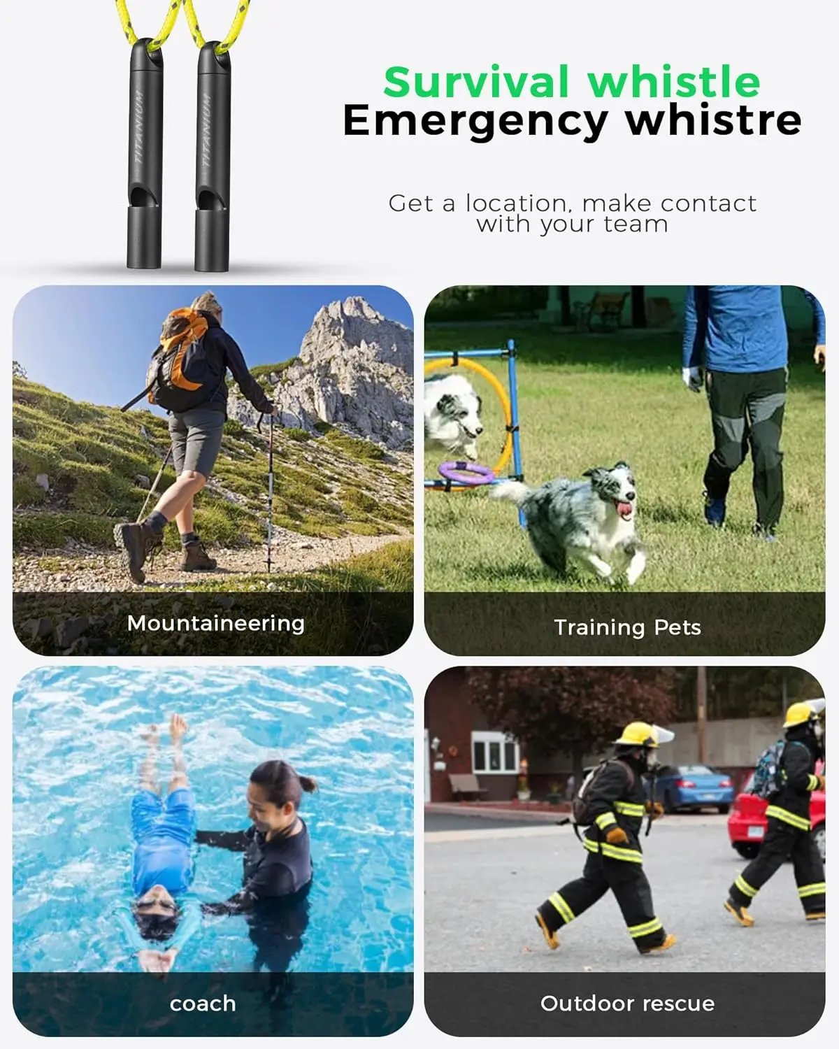 Titanium noodfluitje, overlevingsveiligheidsfluitjes voor coaches, hondentraining, wandelen, levensreddend, luid tot 120 dB