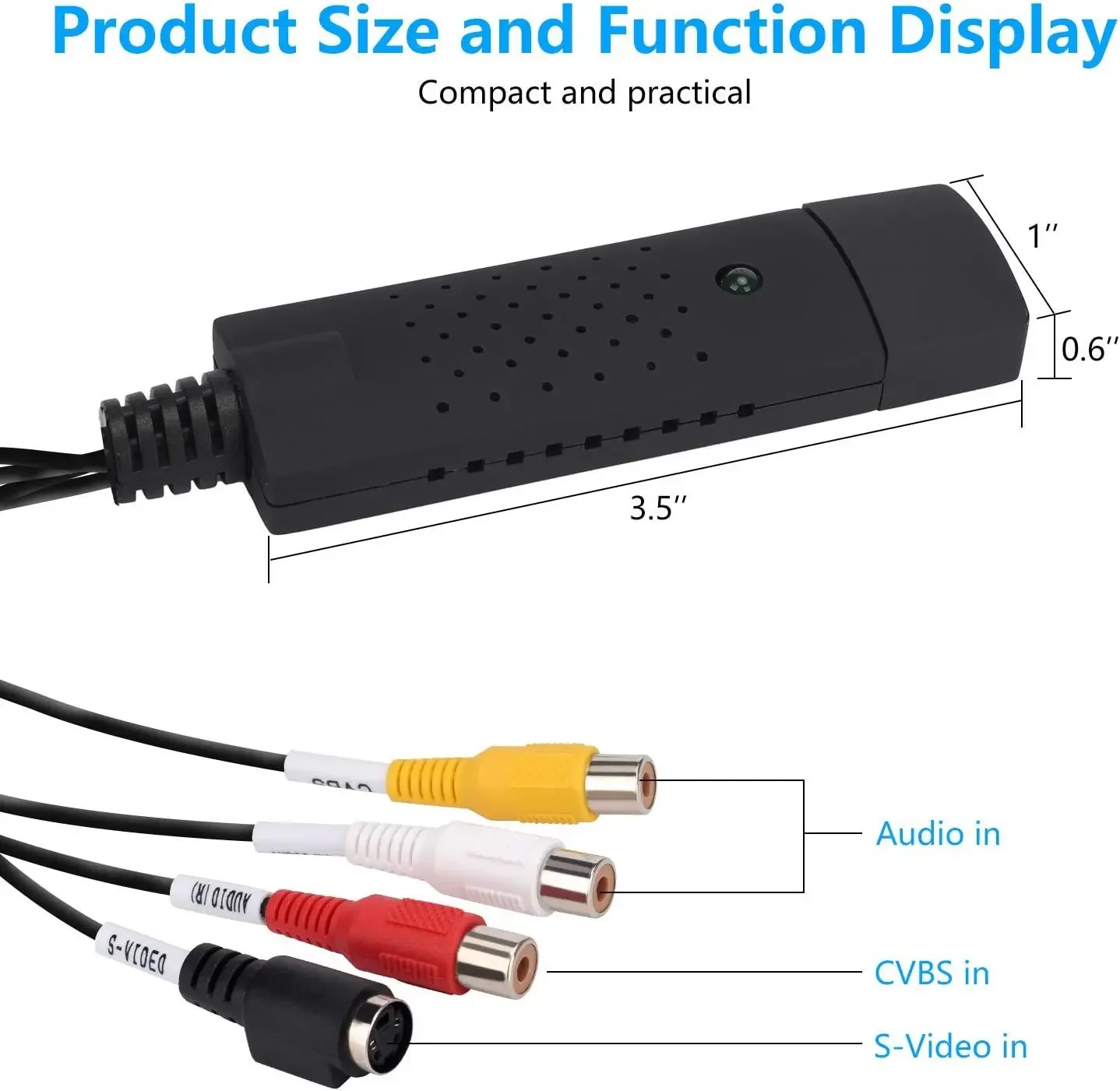 Conversor de áudio de vídeo USB 2.0, VHS antigo, VCR, Mini, DV, Hi8, DVD, Mac, PC, Windows 7, 8