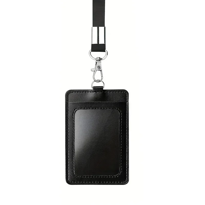 Portatarjetas de crédito de Color negro con cordón, soporte de tarjeta de identificación de Color sólido, carrete de insignia retráctil, suministros de oficina