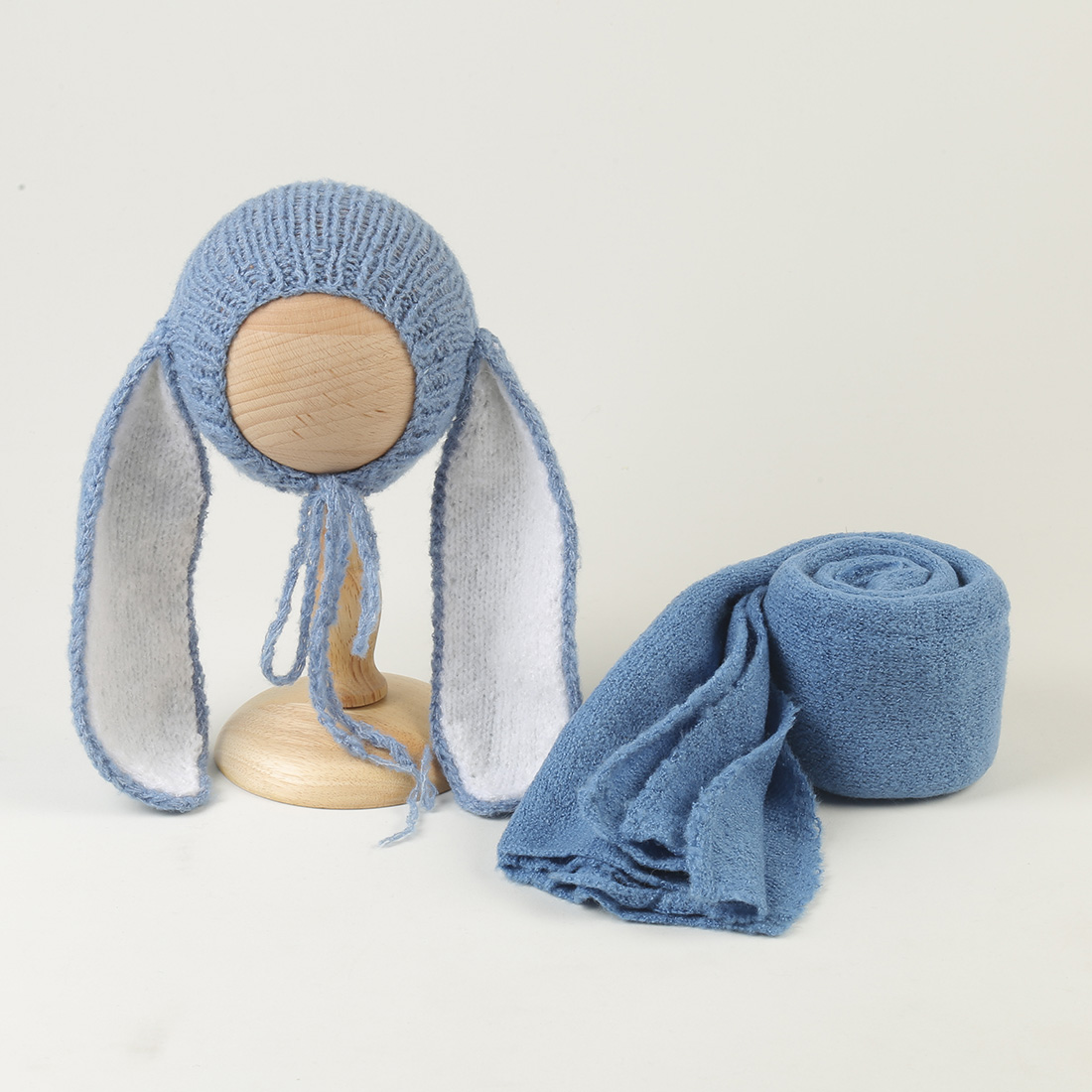 Вязаная эластичная накидка и чепчик с большими ушками, комплект реквизита для фотосъемки новорожденных, мягкая детская шапка с кроликом, аксессуары для фотосъемки