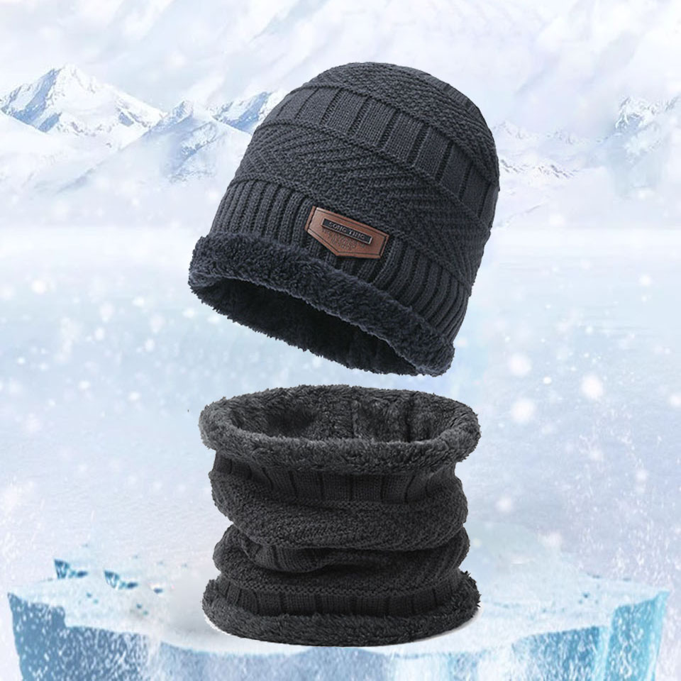 GETINFIT, 1 Uds., gorro de lana cálido y grueso de terciopelo para invierno, bufanda a prueba de viento y frío de 2 piezas, gorro de punto integrado para mujer y hombre