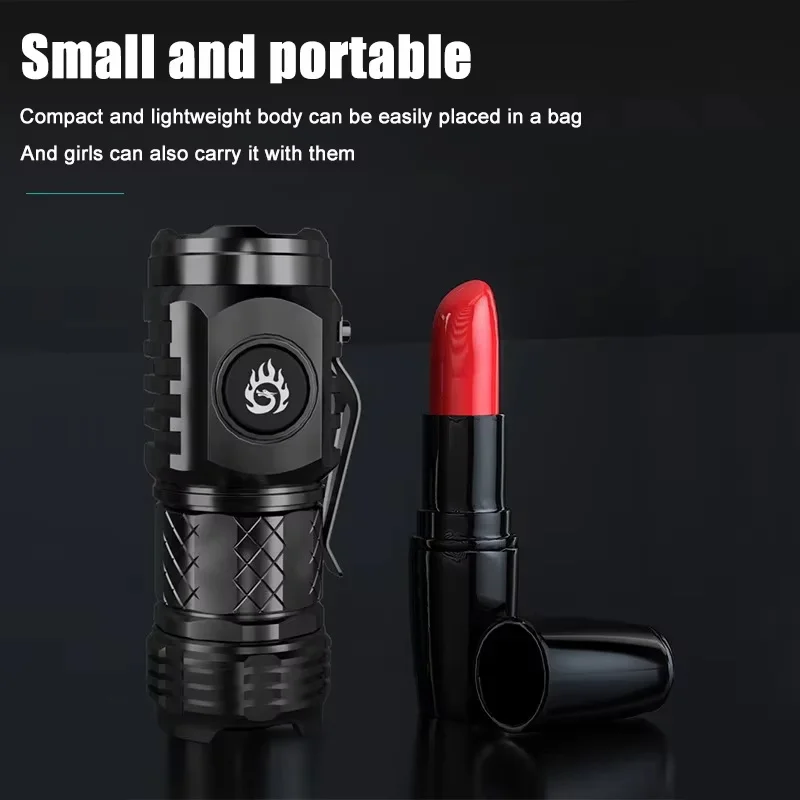 Mini strong Light Flashlight LED Super Bright Torch Type-C Rechargeable Portable Home Camping Light Waterproof with CAP CLIP