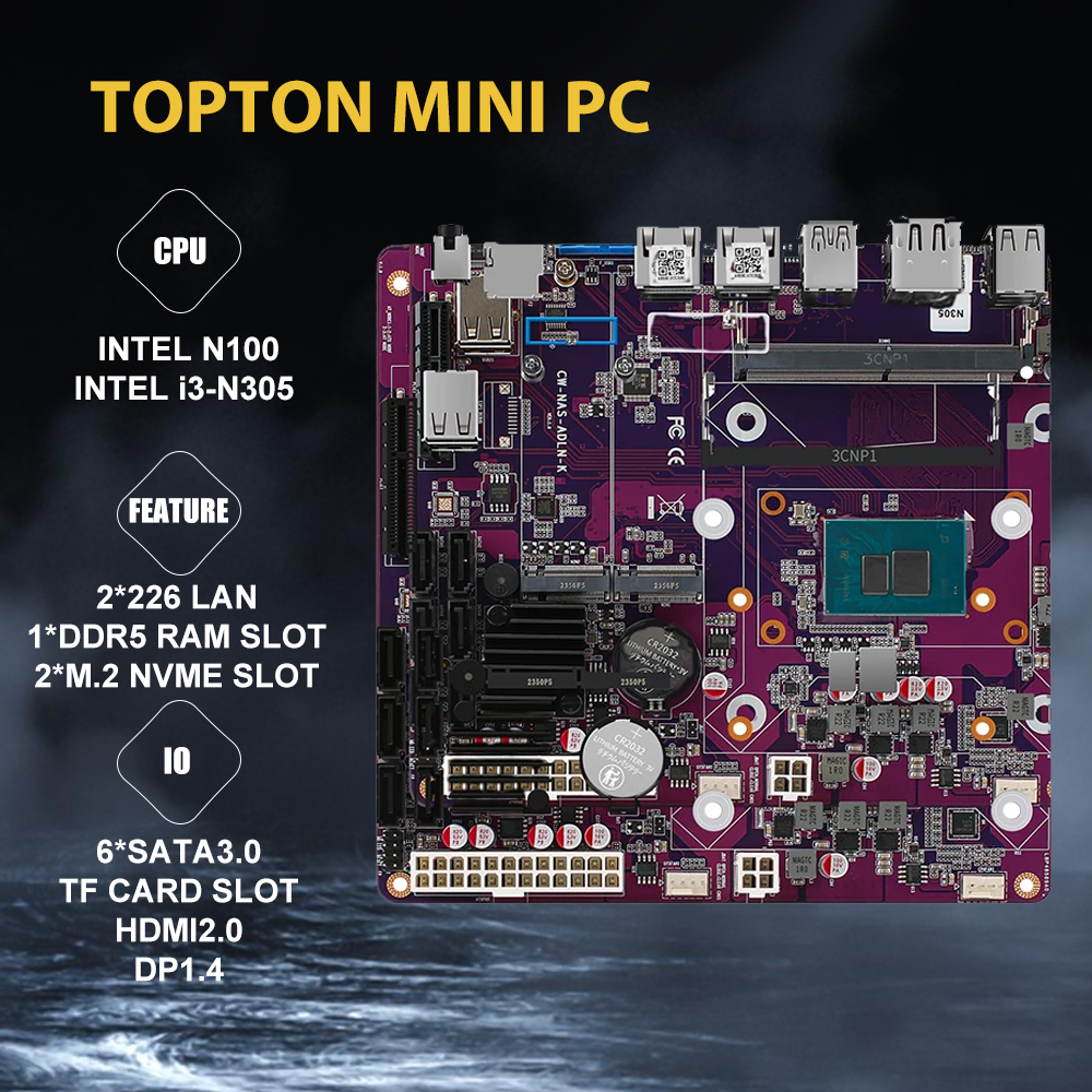 Flash Deal 12. Generation Intel N150 NAS Motherboard 6-Bay 6*SATA3.0 2*2,5G i226 Lan DDR5 4800MHz Soft Routing Firewall ITX Mainboard