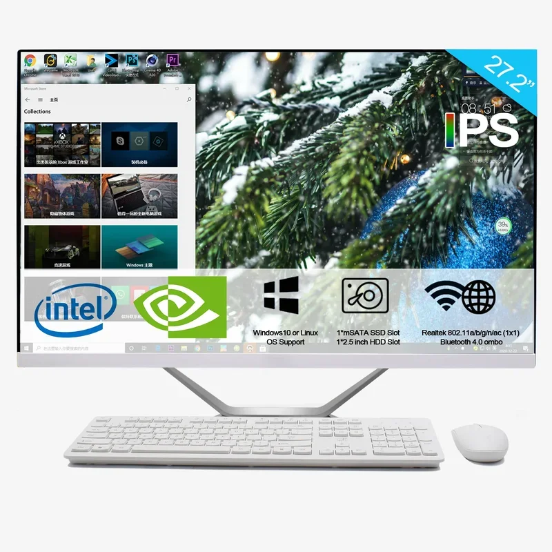 Smallpc-画面付きのミニカスタムPCキーボード,オールインワンコンピューター,gtx 1650, i3, i5, i7, 23.8インチ,27.2インチ