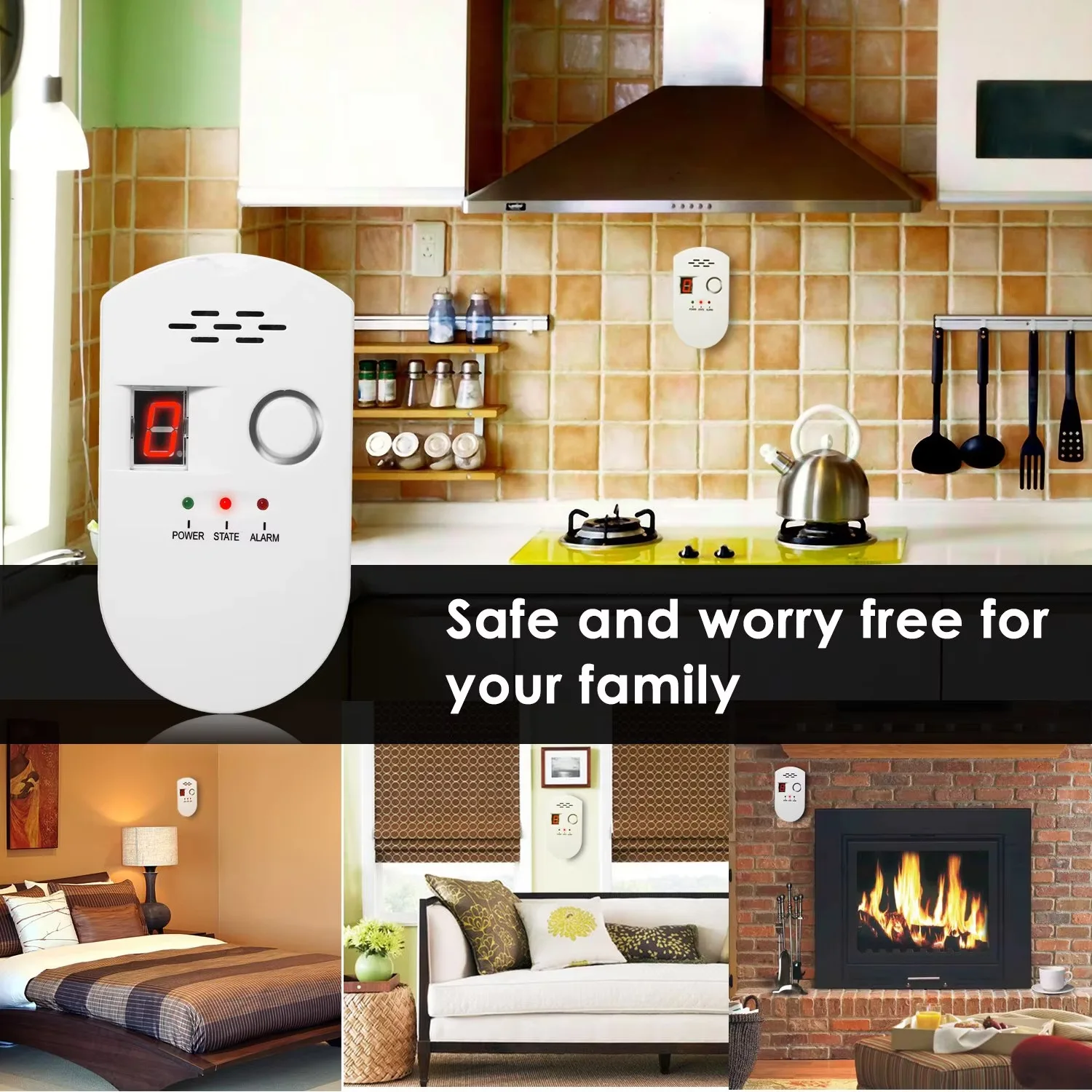 Digital Natural Gas Detector Sound 85dB High Sensitive Home Gas Alarm Combustible Gas Leak Monitor for Home Kitchen（EU Plug） ﻿