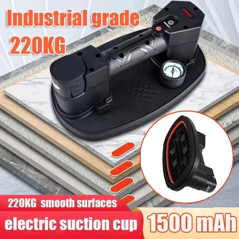 220kg Load Electric Vacuum Suction Cup with Battery Heavy Duty Automatic Replenishing Vacuum Glass Tile Slab Lifting Carry Tool