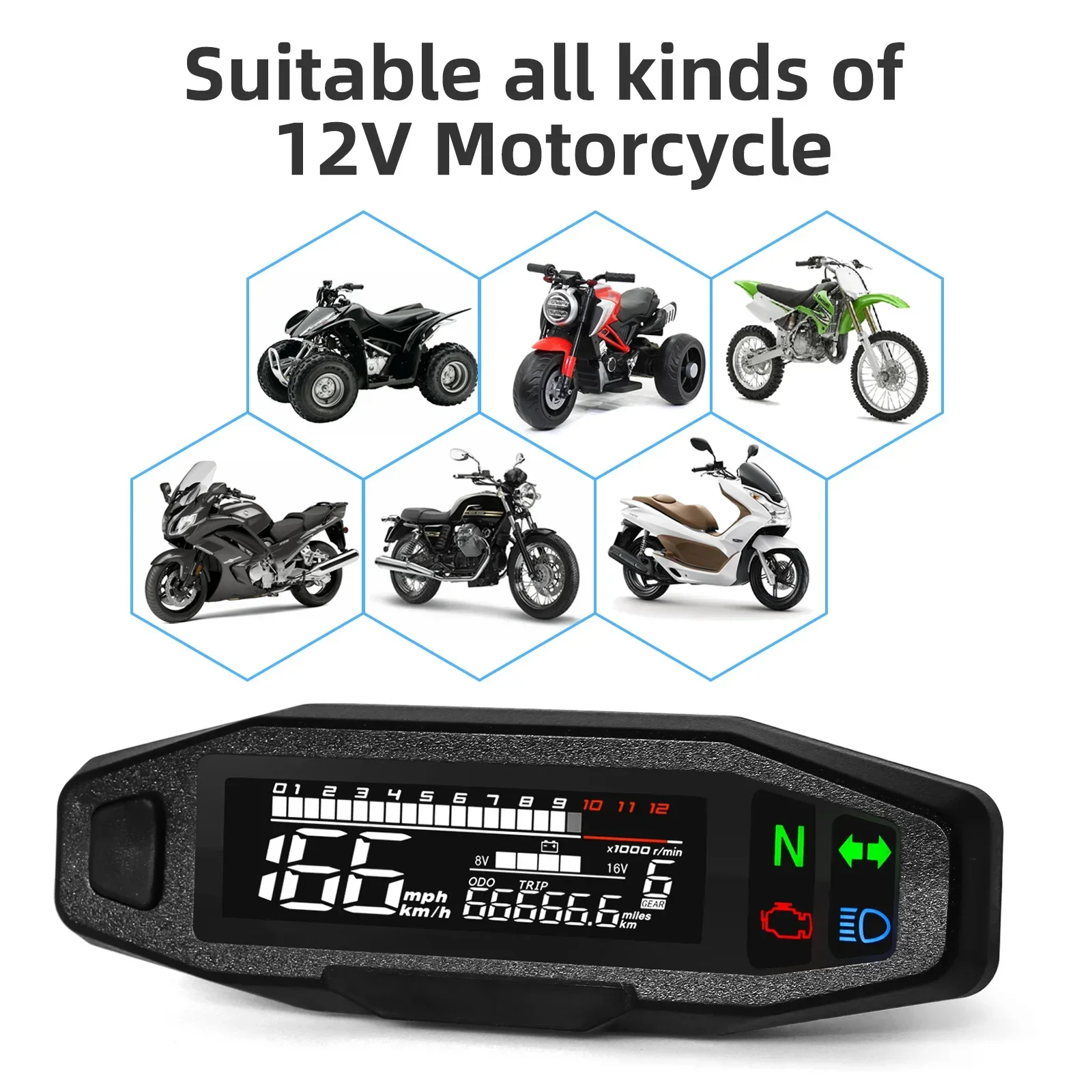 Com indicador de luz sinal volta motocicleta velocímetro medidor óleo tacômetro universal digital odômetro medidor instrumento