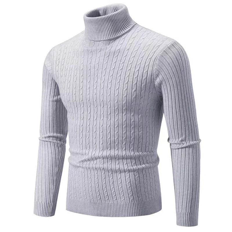 2025 nuevo suéter de cuello alto para hombre, jersey de Color sólido, tejido cálido, informal, sudadera de cuello alto, Tops de lana para hombre para invierno al aire libre