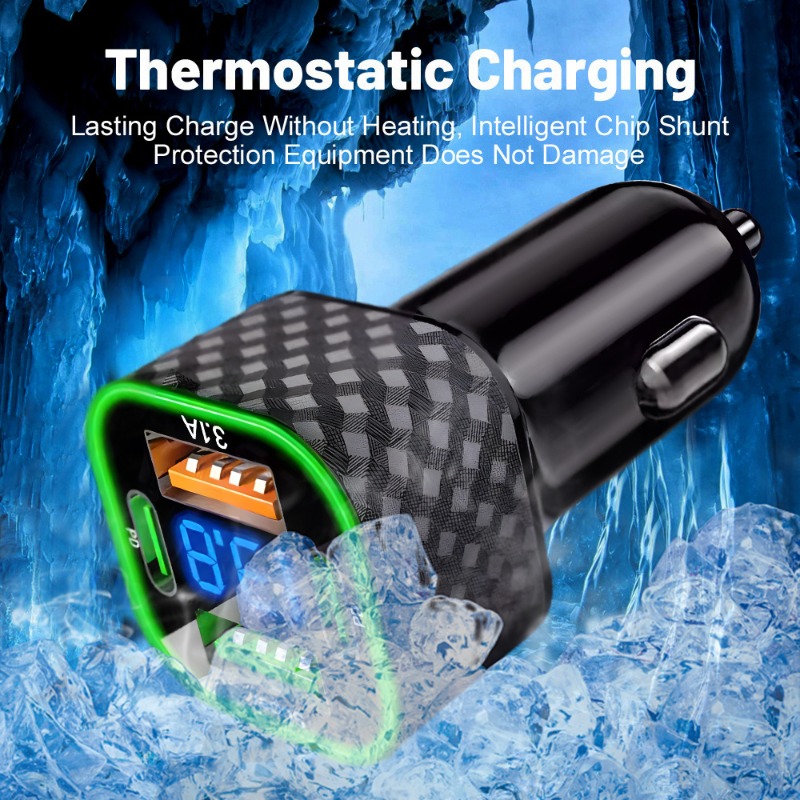 380W Super Charger USB Car Phone Charger Dual PD 4 in 1 with Voltage Display Super Fast Charge Adapter for IPhone Xiaomi Samsung