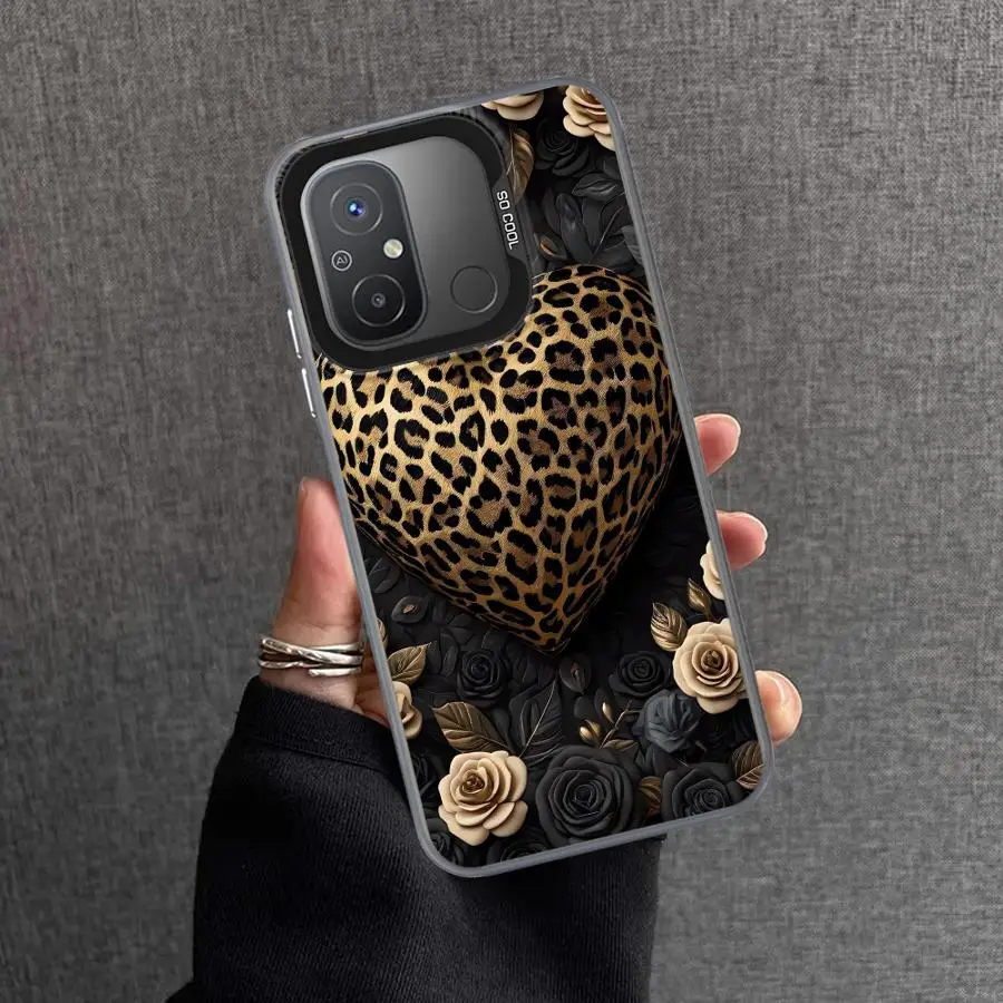 Casing Ponsel untuk Xiaomi Redmi 12C 13C 14C A2 A1 Plus A3x A4 Poco X3 NFC C50 C51 C61 X3Pro Sampul Cangkang Pola Hati Cetak Macan Tutul