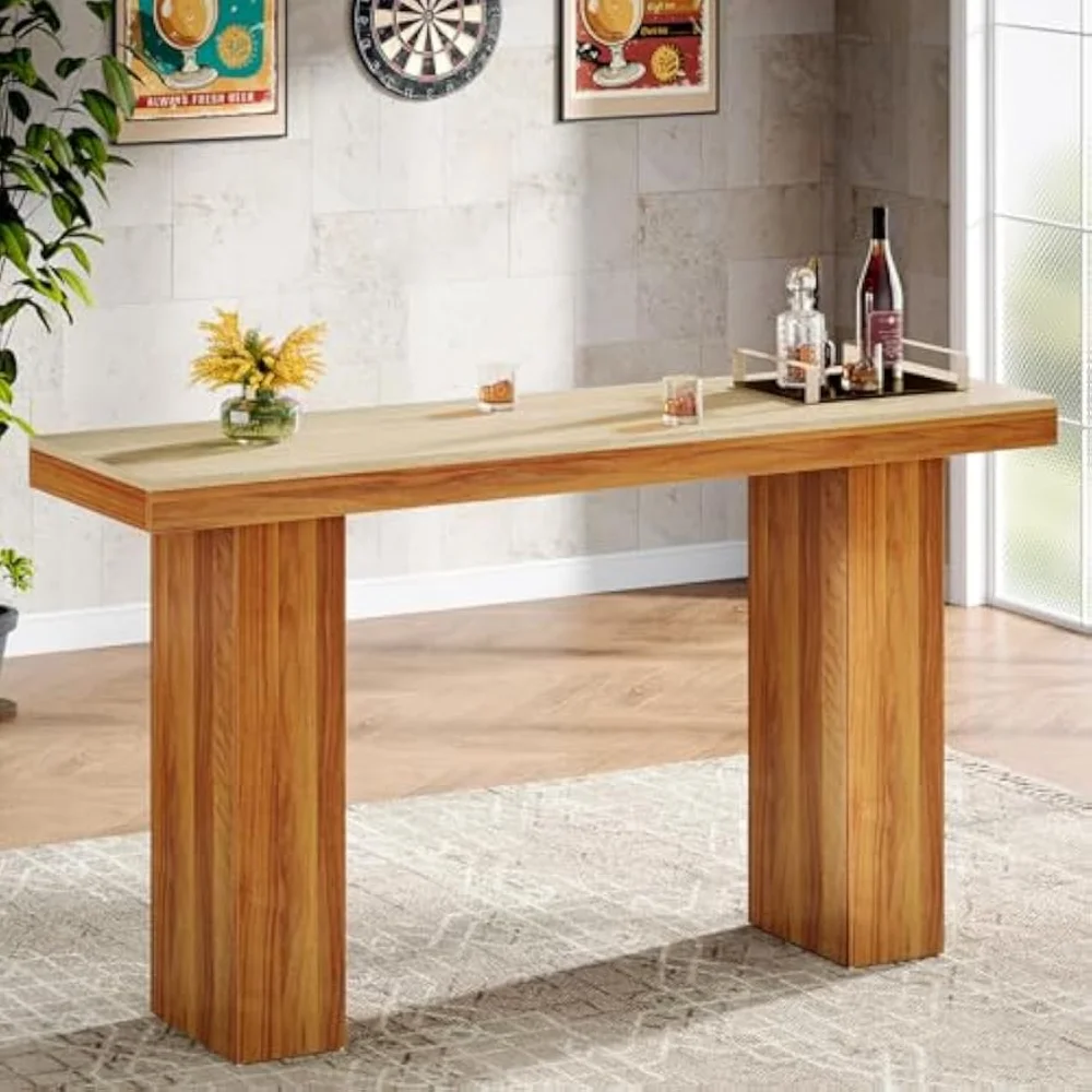 Long Bar Table, 62.9-Inch Rectangular Counter Height Pub Table for Kitchen Dining Room