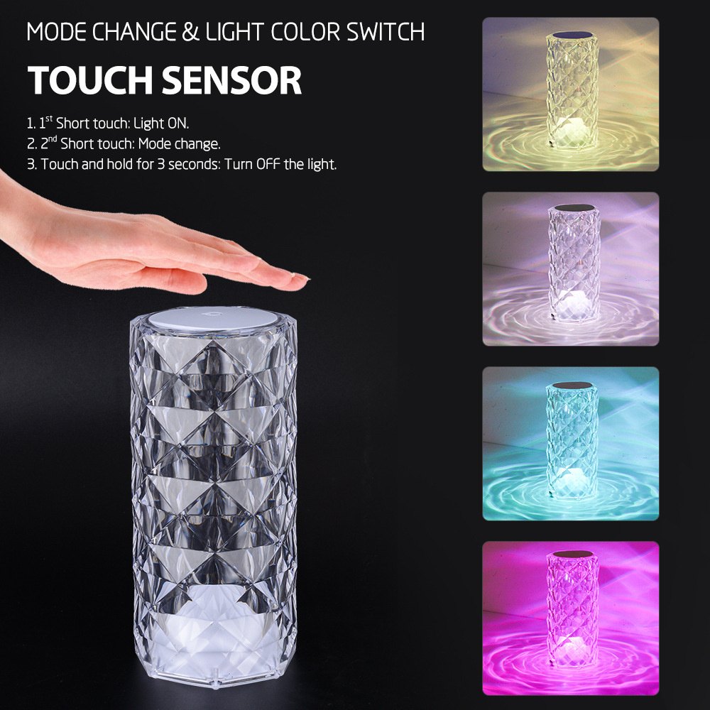 Touch Crystal Lamp 16 Color Changing RGB Night Light Remote USB Romantic LED Rose Diamond Living Room Valentines Day Nightlight