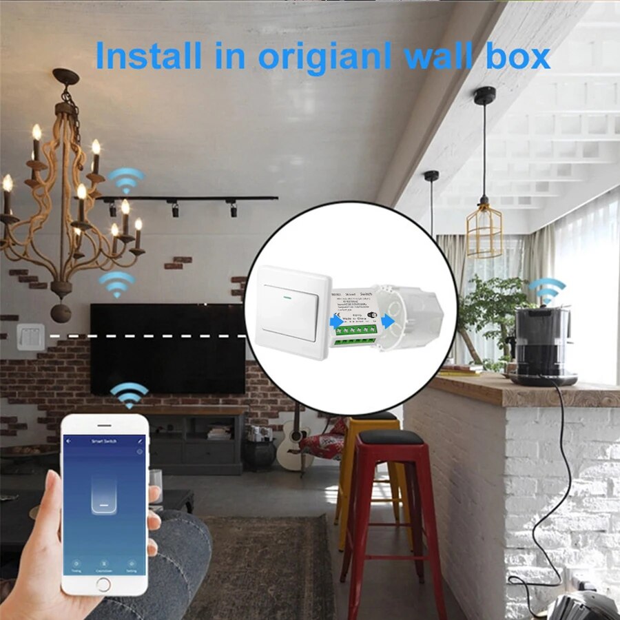 Smart Life,Yours,Alexa, Google Home,16a,20aと互換性のある,双方向制御モジュールを備えたミニTuya接続スイッチ,433MHz