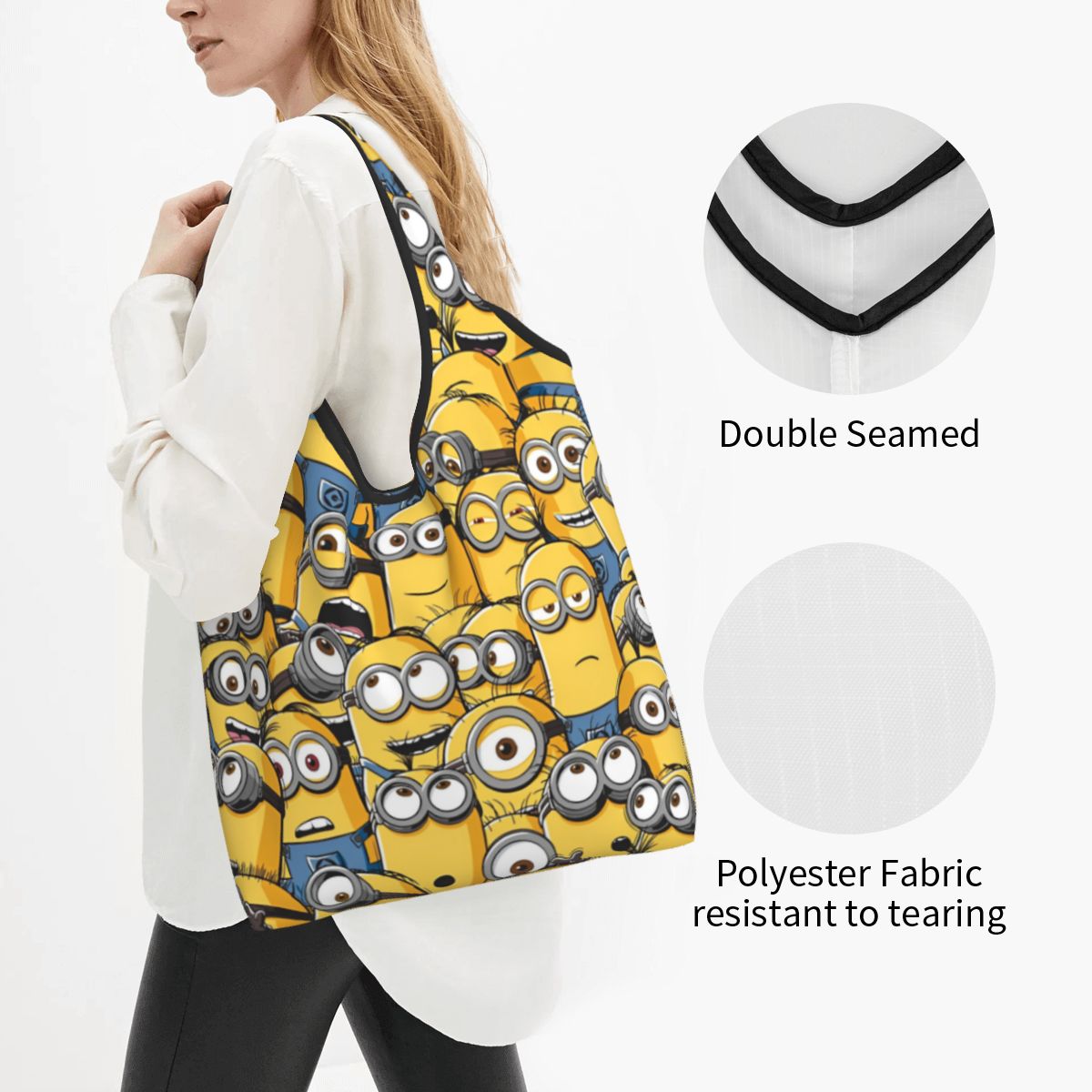 Tas belanja Minion kartun cetak 3D tas belanja desainer tas Tote kasual wanita tas tangan siswa kantor poliester
