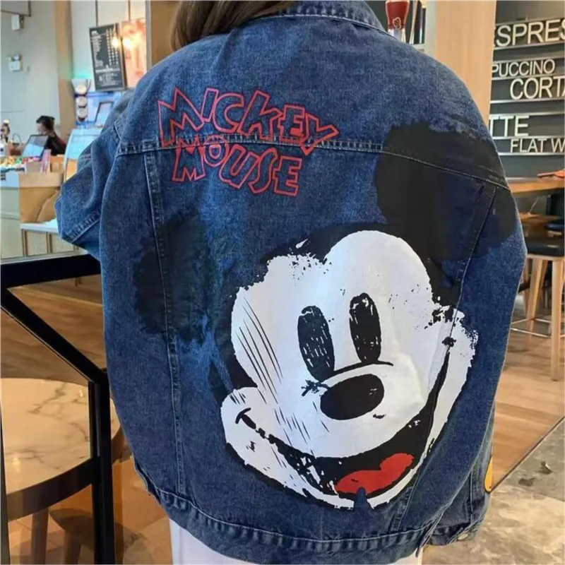 Roupas dos desenhos animados retro impresso denim jaqueta feminina outono novo solto tamanho grande jaqueta dos desenhos animados casual topo solto jaqueta