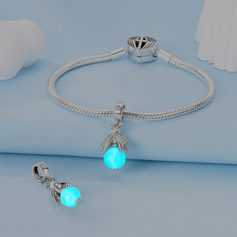 100% 925 Sterling Zilveren Creatieve Blauwe Lichtgevende Vuurvlieg Bedels Hangers Passen Qikaola 925 Originele Armbanden Diy Verjaardag Sieraden