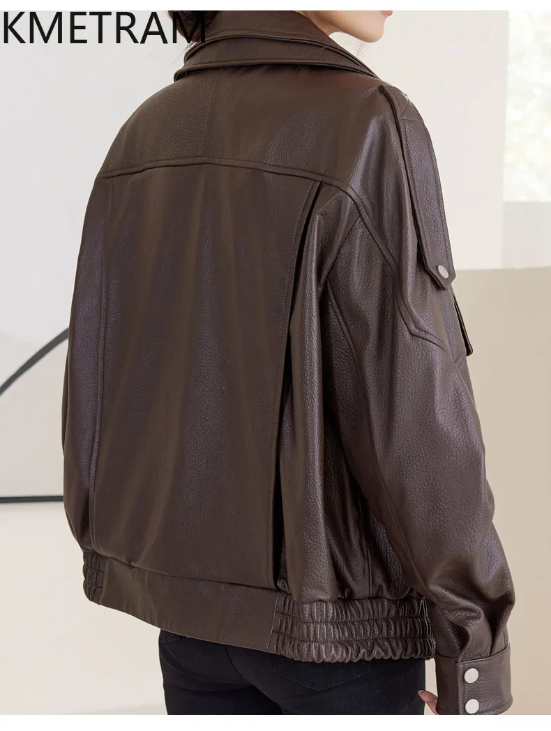 100% Sheepskin จริงหนังแจ็คเก็ตผู้หญิงฤดูหนาวเสื้อผ้า Cropped แจ็คเก็ตรถจักรยานยนต์คุณภาพสูง Outerwears 2024бка