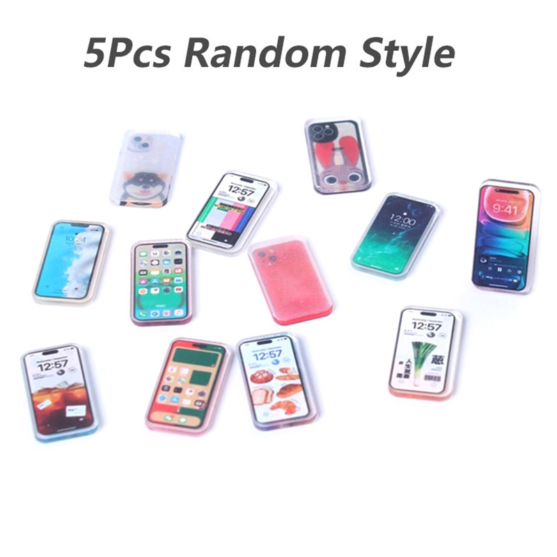 子供のためのドールハウスミニチュアおもちゃ,携帯電話シミュレーション,スマートフォンのモデル,おもちゃのふり,ドールハウスのアクセサリー,1:12, 5個