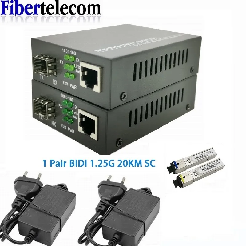 1 Paar Glasfaser-Medienkonverter 1 Port SFP auf 1 RJ45 Gigabit Glasfaser Ethernet 10/100/1000M