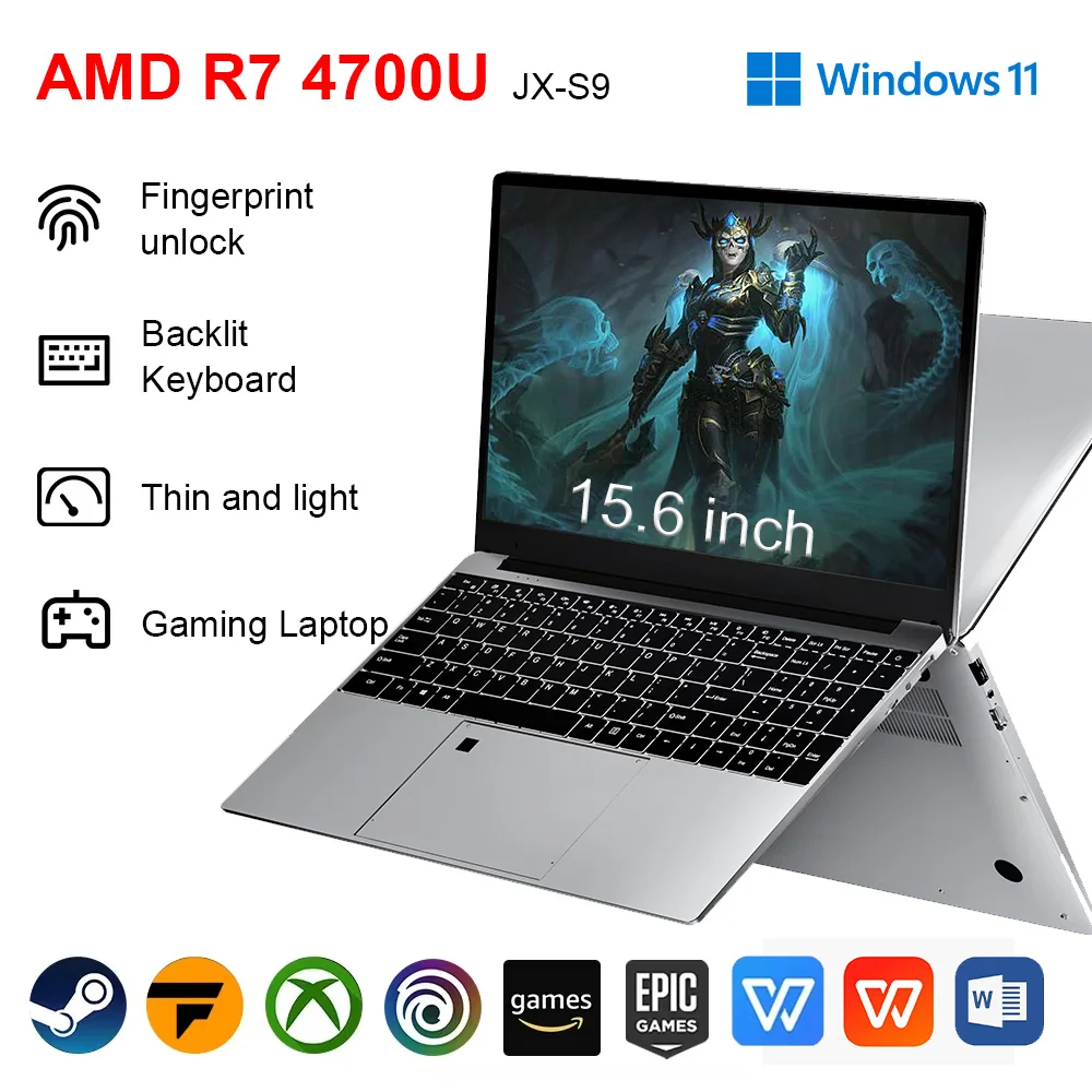 NEW Thin and light Laptop 15.6 inch AMD R7 4700U Backlit Keyboard Windows 11 32GB DDR4 2TB Fingerprint Gaming Laptop Computer