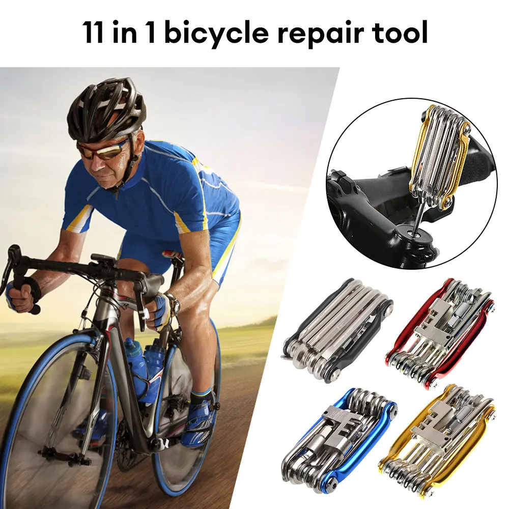 11-in-1 Fahrrad-Reparatur-Werkzeug-Set, Mountainbike-Schraubenschlüssel, Schraubendreher, Kette, Sechskant-Speichen, Multifunktions-Fahrrad-Reparatur-Set, Fahrrad-Werkzeug