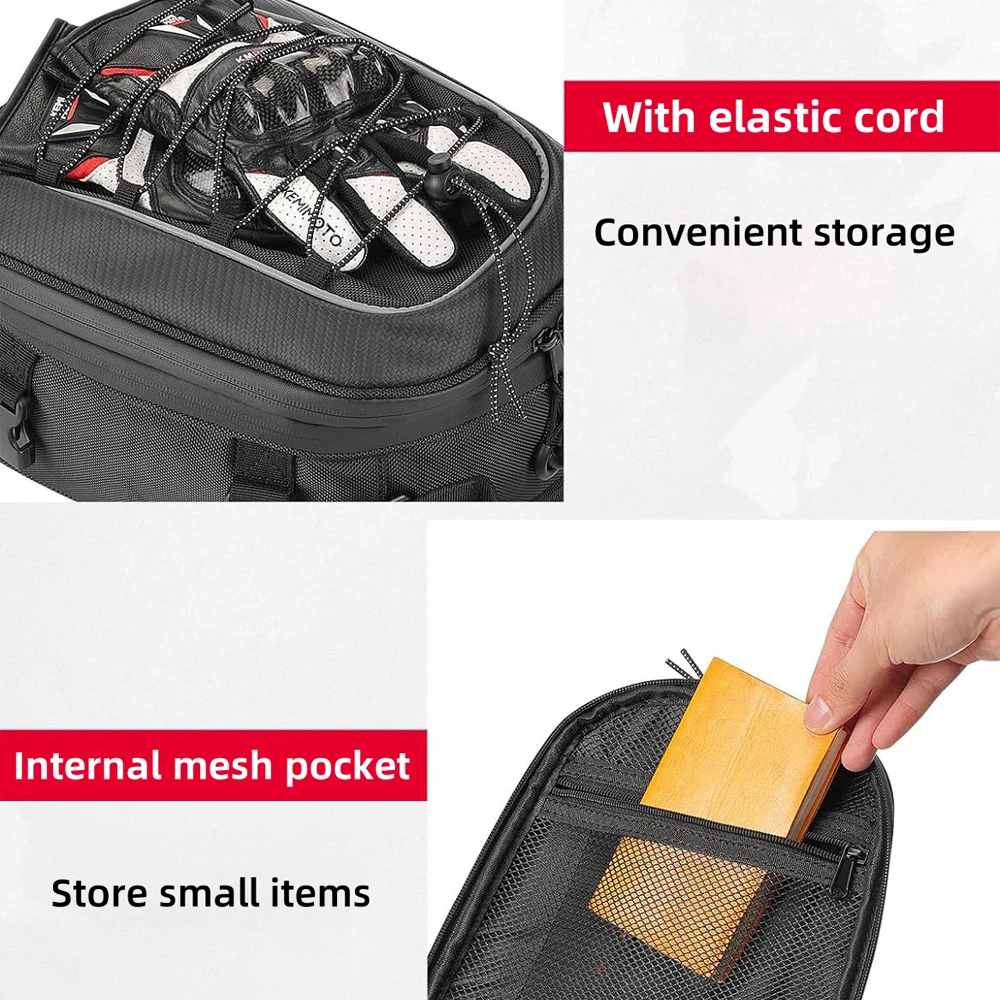 KEMIMOTO Motorcycle Tail Bag Expandable 7-12L Universal Motorcycle Rear Seat Luggage Storage Bag With Shoulder Strap Rain Cover