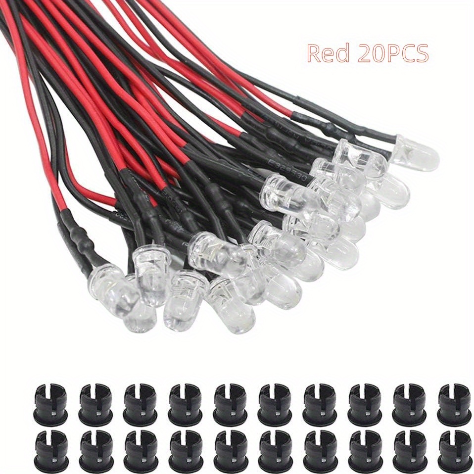20 piezas/50 unidades LED de 5MM 9V-12V Micro LED precableado para combinación de modelos DIY Kit blanco, rojo, azul, verde, amarillo