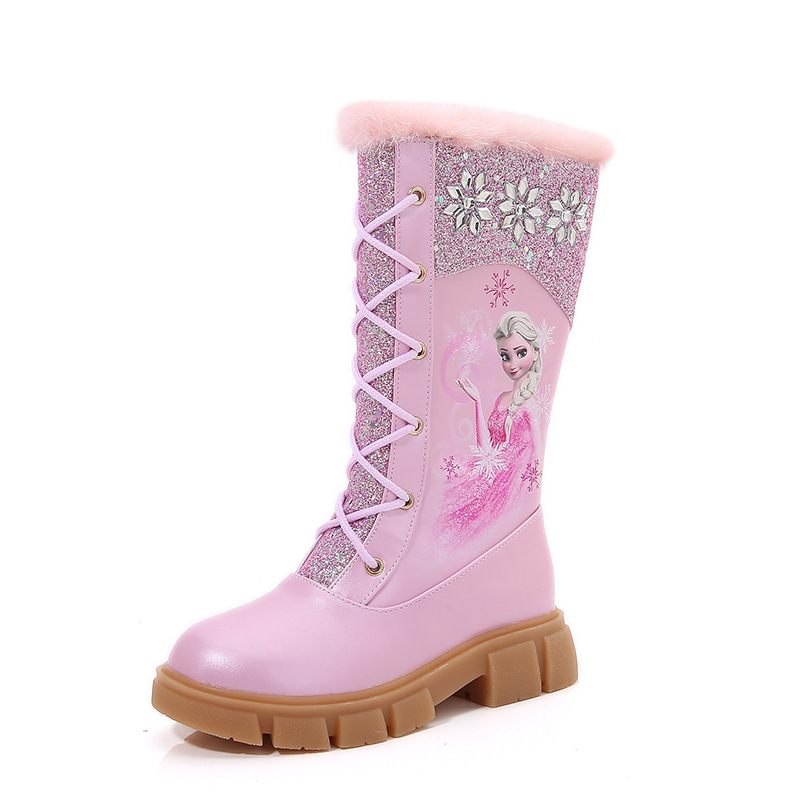 Disney-Botas de manga larga de algodón para niña, botas gruesas de felpa de manga alta, princesa Elsa, Frozen, Invierno