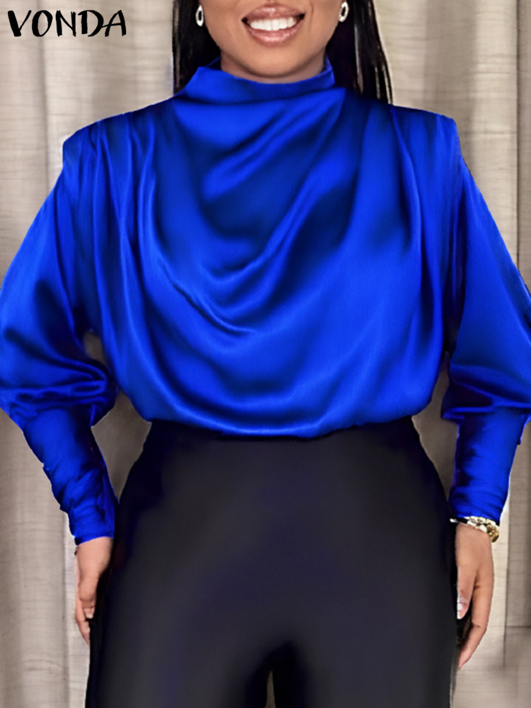 Blusa de talla grande VONDA Eleagnt con volantes, camisas de moda para mujer, Tops informales de manga larga con farol, Blusas de Color sólido con cuello levantado