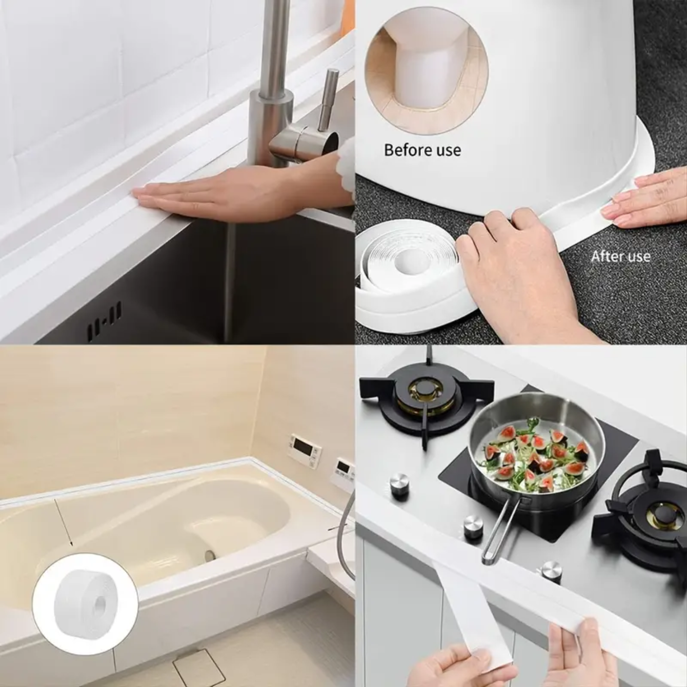 1 rotolo di nastro autoadesivo impermeabile in PVC bianco: perfetto per bagno, lavello e cucina: una appiccicosità super forte!
