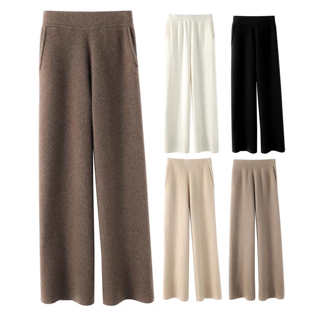 2023 Drape High Waist Wide Leg Pants For Women Autumn Winter Casual Loose Knit Straight Leg Pants Lace-up Women Solid Trousers