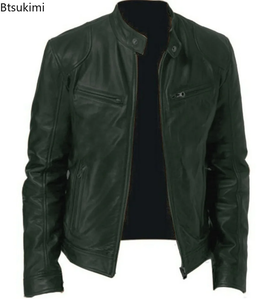 2025 leder Motorrad Jacke Männer Dünne Kurze Mantel Kragen PU Jacken Herbst Winter Winddicht Leder Mantel Blazer Männer Blazer 5XL