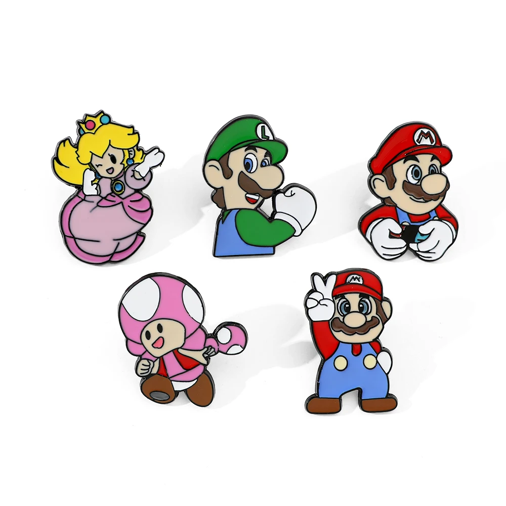 5 pçs jogos criativos supermario broche de metal bonito luigi esmalte lapela mochila roupas gota óleo pino jóias acessórios presente