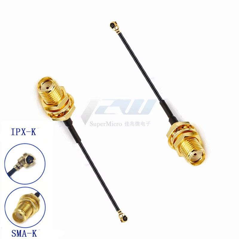 5 unids/lote IPX a SMA, Cable conector SMA hembra a UFL/u.FL/IPX/IPX, conjunto de adaptador coaxial RF Cable en espiral 1,13 MM RP-SMA-KY