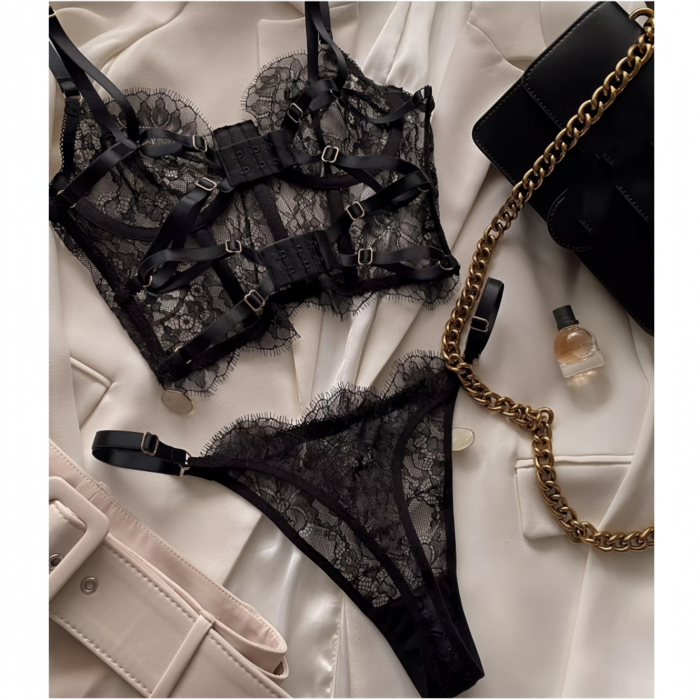 Krasapt-Conjunto de lencería Sexy de encaje Floral, corpiño, sujetador, conjuntos de bragas, ropa interior transparente sin forro, traje sexual de encaje con pestañas huecas
